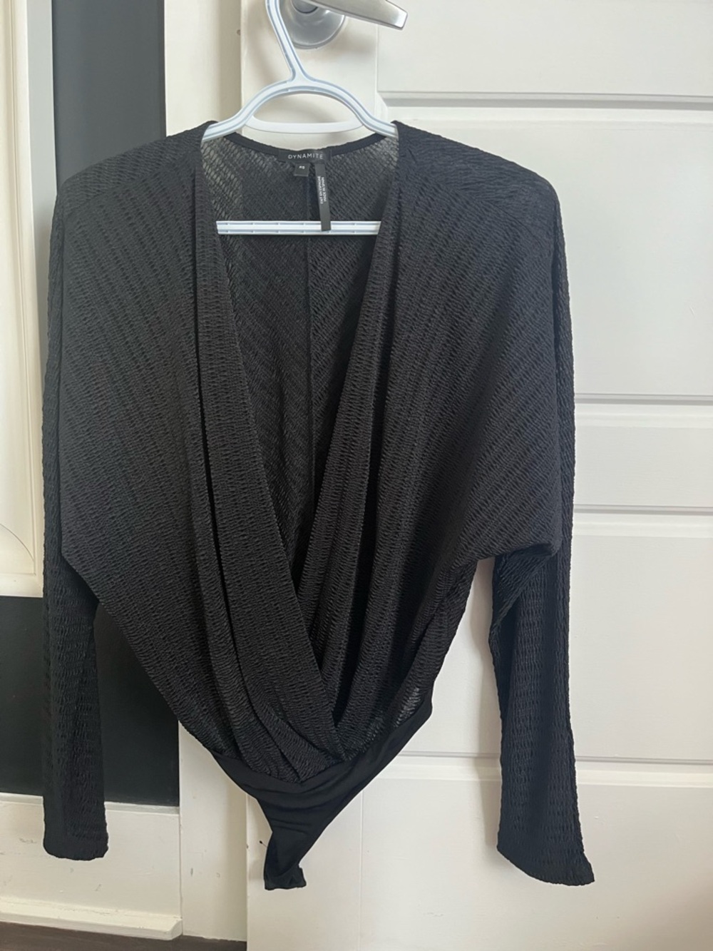 Dynamite Black Textured V-Neck Bodysuit